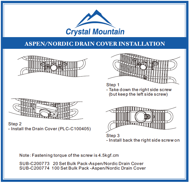 Aspen/Nordic Drain Cover - 100 Set Bulk Pack